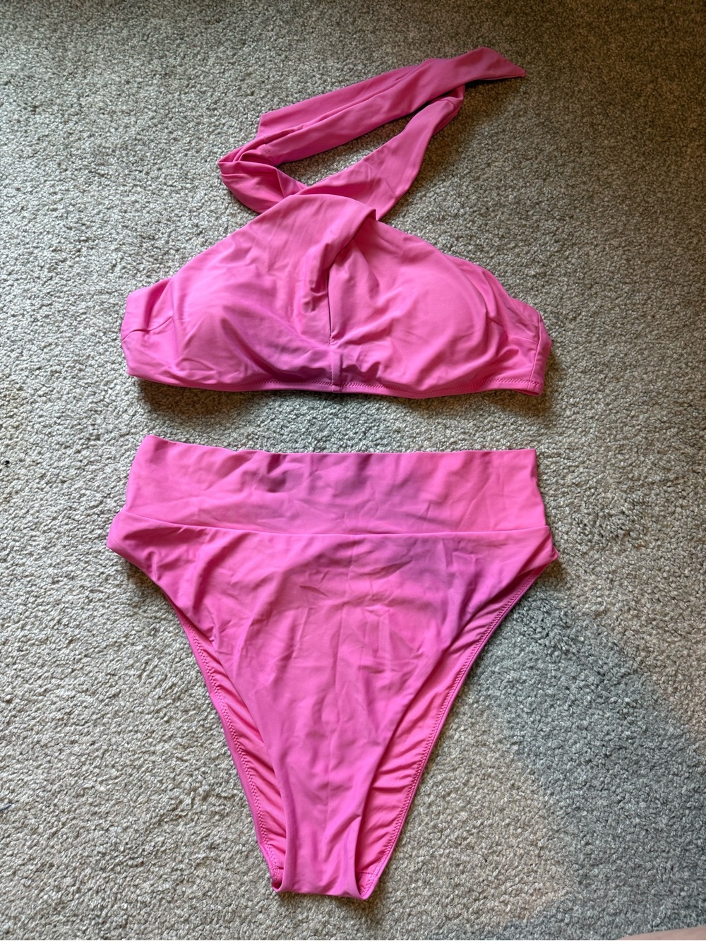 Aerie High-Waist Pink Two-Piece Halter Swim Set - M TOP L BOTTOM